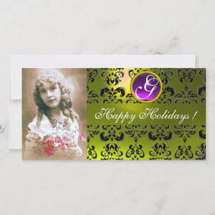 Cartes Pour Fêtes Annuelles MASQUE NOIR ET JAUNE Améthyste Monogramme