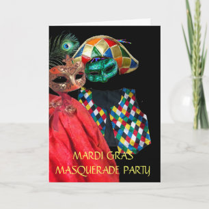 CARTES POUR FÊTES ANNUELLES MASQUES MASQUÉRADE MARDI GRAS, COSTUME HARLEQUIN