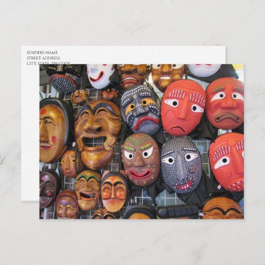 Cartes Pour Fêtes Annuelles Masques traditionnels coréens pour la performance  (Devant / Derrière)