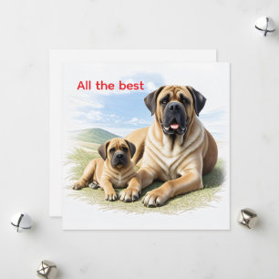 Cartes Pour Fêtes Annuelles Mastiff Dogue anglaise avec enfant en vacances