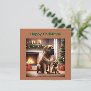 Cartes Pour Fêtes Annuelles Mastiff Dogue de Noël Cheminée