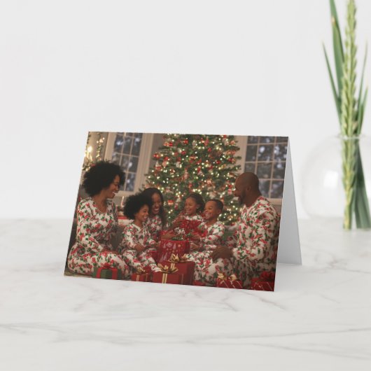 Cartes Pour Fêtes Annuelles Matin de Noël de la famille afro-américaine (Devant)