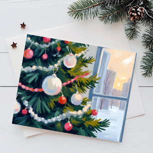 Cartes Pour Fêtes Annuelles Matin de Noël   Ornements d'arbre à l'aquarelle