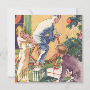 Cartes Pour Fêtes Annuelles Matin de Noël Vintage, Enfants avec Présents