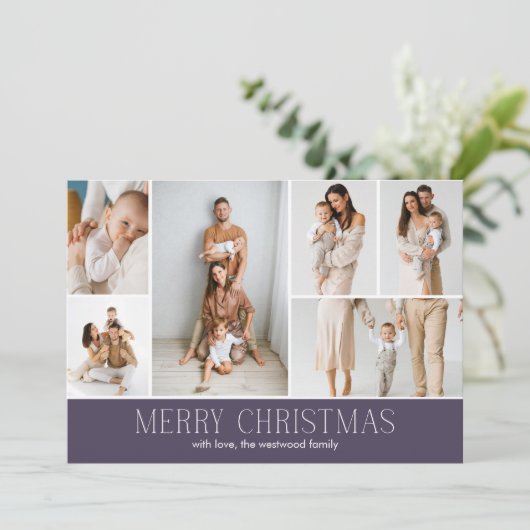Cartes Pour Fêtes Annuelles MAUVE Christmas Elegant 6 Collage Message photo (Debout devant)