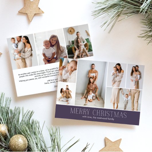 Cartes Pour Fêtes Annuelles MAUVE Joyeux Noël Elégant 9 Collage Photo