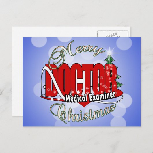 CARTES POUR FÊTES ANNUELLES MÉDECIN DE NOËL EXAMINATEUR MÉDICALE (Devant / Derrière)