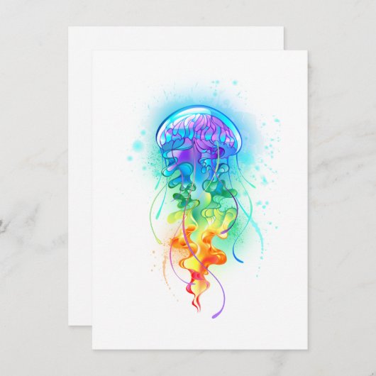 Cartes Pour Fêtes Annuelles Méduse arc-en-ciel (Devant / Derrière)