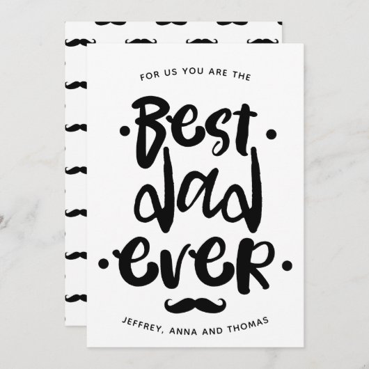 Cartes Pour Fêtes Annuelles Meilleur papa jamais noir Script Mustache Fête des (Devant / Derrière)