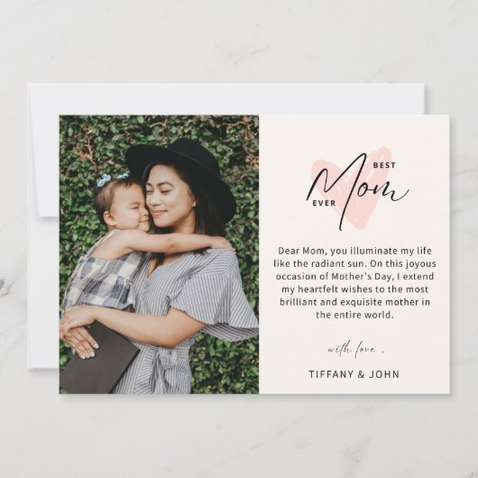 Cartes Pour Fêtes Annuelles Meilleure Maman Ever Rose Script Message Mignon (Devant)