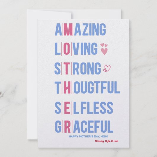 Cartes Pour Fêtes Annuelles Meilleures qualités de maman pour une meilleure ca (Devant)