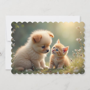 Cartes Pour Fêtes Annuelles Meilleurs amis - mignon chiot et chaton dans l'her