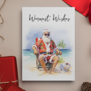 Cartes Pour Fêtes Annuelles Meilleurs Vœux Santa à la Plage