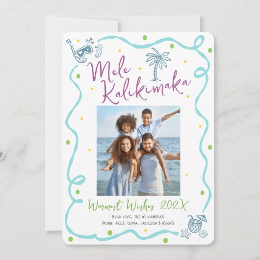 Cartes Pour Fêtes Annuelles Mele Kalikimaka 5 Photo Teal Hand Drawn Christmas (Devant)