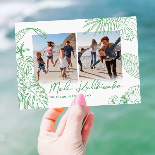 Cartes Pour Fêtes Annuelles Mele Kalikimaka Green Two Photo Noël