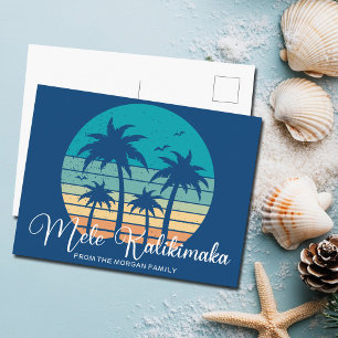 Cartes Pour Fêtes Annuelles Mele Kalikimaka Plage tropicale coucher de soleil 