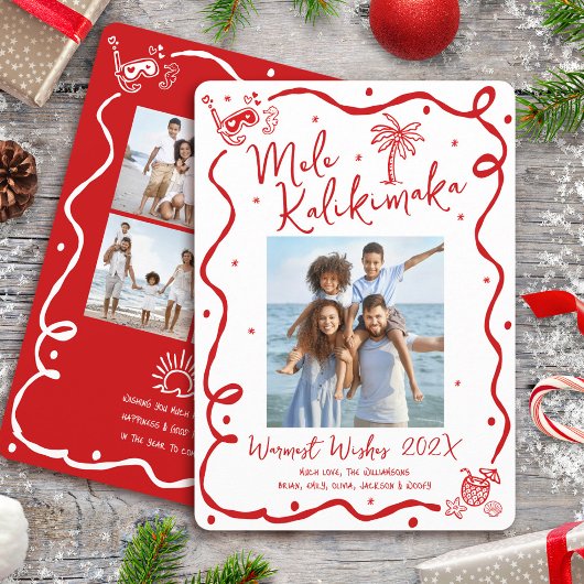 Cartes Pour Fêtes Annuelles Mele Kalikimaka Red 5 Photo Hand Drawn Christmas