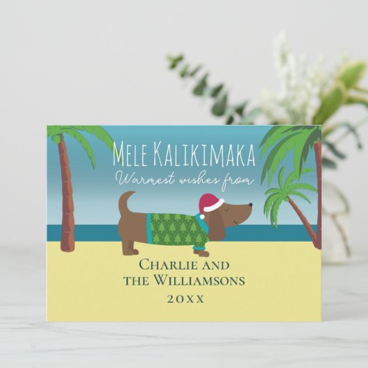 Cartes Pour Fêtes Annuelles Mele Kalikimaka Weiner Noël plat (Debout devant)