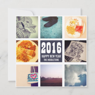 Cartes Pour Fêtes Annuelles Memories Instagram Photo Collage 2016 Navy Blue