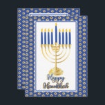 Cartes Pour Fêtes Annuelles Menorah avec lumières Happy Hanoukka Family Photo<br><div class="desc">Idéal pour fêter la saison Hanoukka,  ce design présente notre graphique vectorielle menorah originale avec calligraphie de texte,  "Happy Hanoukka" saluant en face avec votre photo de famille au dos avec votre message unique. Conception composite par Holiday Hearts Designs (droits réservés).</div>