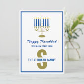 Cartes Pour Fêtes Annuelles Menorah Candle Happy Hanoukka Monogram Nom de fami (Debout devant)
