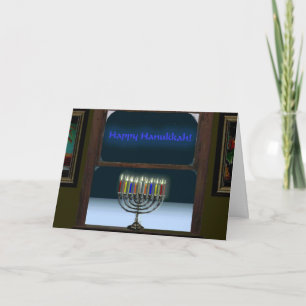 Cartes Pour Fêtes Annuelles Menorah Dans La Fenêtre