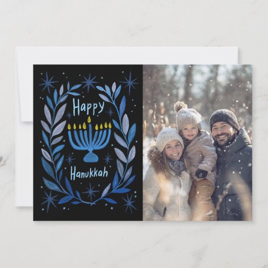 Cartes Pour Fêtes Annuelles Menorah de Hanukkah dessinée à la main PHOTO PERSO (Devant)