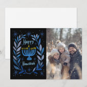 Cartes Pour Fêtes Annuelles Menorah de Hanukkah dessinée à la main PHOTO PERSO (Devant / Derrière)