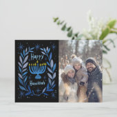 Cartes Pour Fêtes Annuelles Menorah de Hanukkah dessinée à la main PHOTO PERSO (Debout devant)