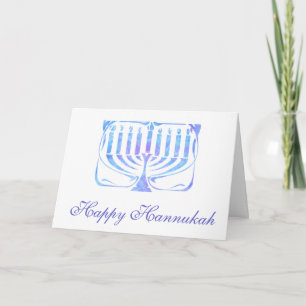 Cartes Pour Fêtes Annuelles Menorah élégant à l'aquarelle bleue Joyeux Hanukka