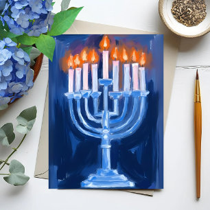 Cartes Pour Fêtes Annuelles Menorah Hanukkah bleu