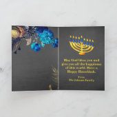 Cartes Pour Fêtes Annuelles Menorah moderne bleu et or Happy Hanoukka (Intérieur)