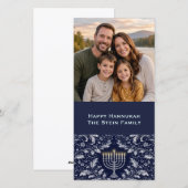 Cartes Pour Fêtes Annuelles Menorah Navy Profond Motif William Morris (Devant / Derrière)