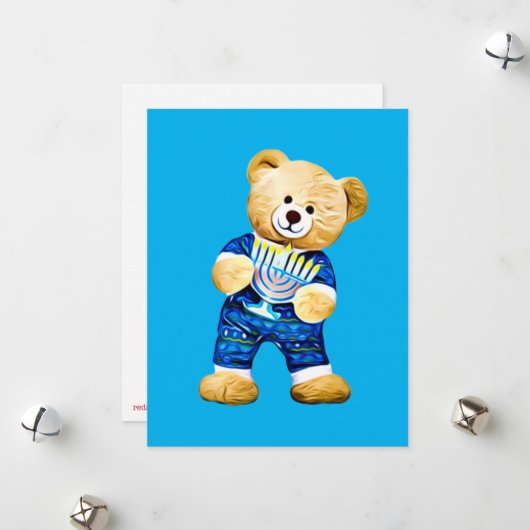 Cartes Pour Fêtes Annuelles Menorah Teddy Bear (Devant/Arrière en situation)