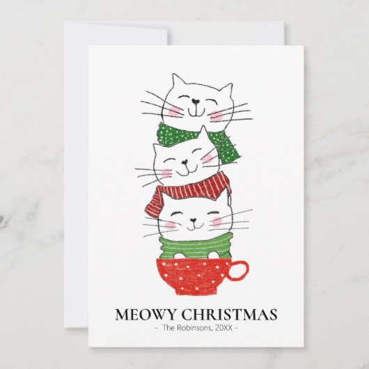 Cartes Pour Fêtes Annuelles MeowChristmas Trois Chats Écharpes Coupe Écharpe D (Devant)