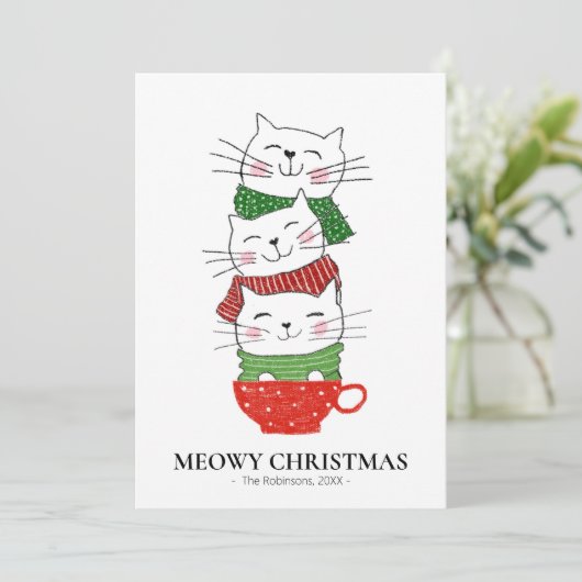 Cartes Pour Fêtes Annuelles MeowChristmas Trois Chats Écharpes Coupe Écharpe D (Debout devant)
