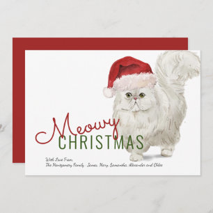 Cartes Pour Fêtes Annuelles Meowe Noël mignonne Chat Perse blanc Aquarelle