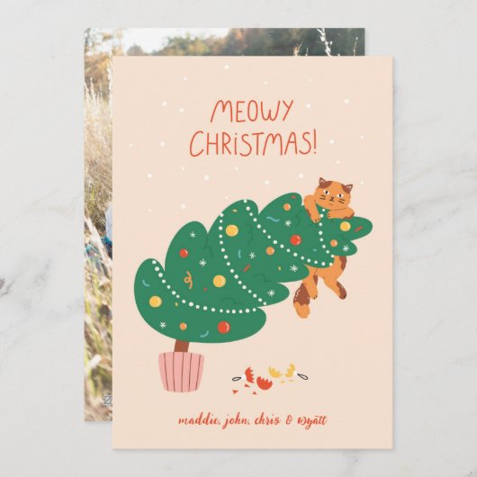Cartes Pour Fêtes Annuelles Meowny Christmas - Mischievous Feline Fun (Devant / Derrière)