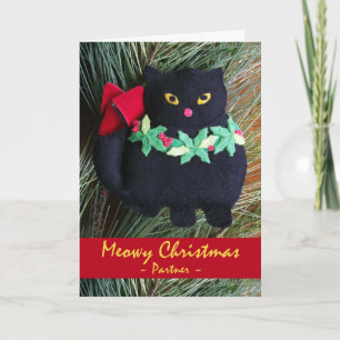 Cartes Pour Fêtes Annuelles Meowny Noël pour l'ornement de chat noir partenair