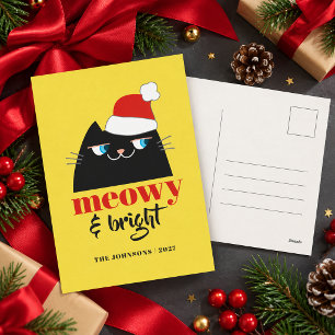 Cartes Pour Fêtes Annuelles Meowy & Bright Drôle de Chat Noir de Noël