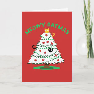 Cartes Pour Fêtes Annuelles Meowy Catmus Drôles de chats sur l'arbre de Noël