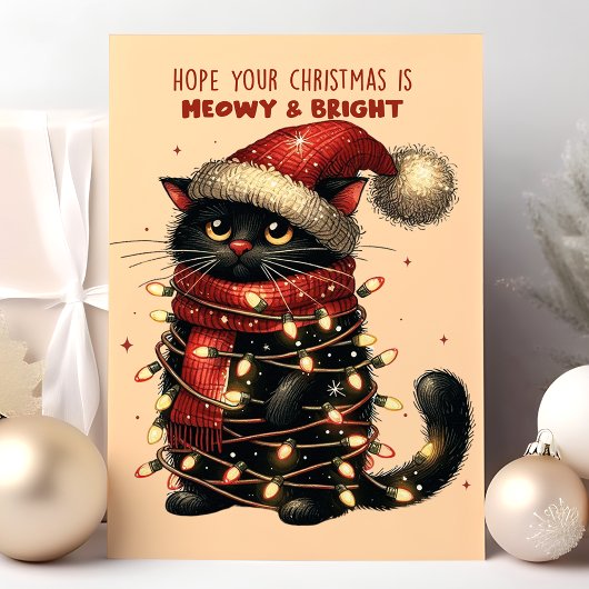 Cartes Pour Fêtes Annuelles Meowy & Chat Lumineux Lumières Tangled Funny Chris