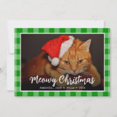 Cartes Pour Fêtes Annuelles Meowy Christmas Chat Photo & Script sur Plaid Vert (Devant)