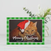 Cartes Pour Fêtes Annuelles Meowy Christmas Chat Photo & Script sur Plaid Vert (Debout devant)