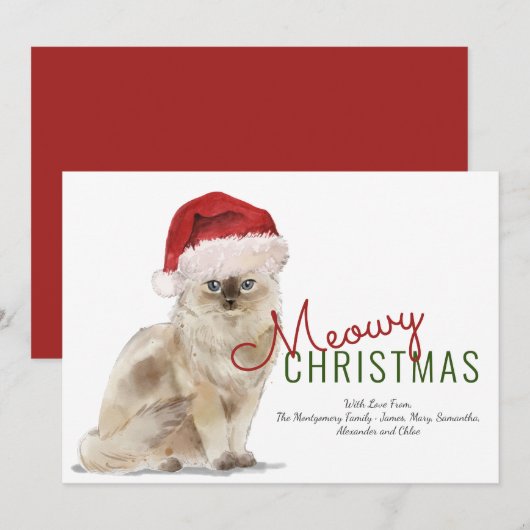 Cartes Pour Fêtes Annuelles Meowy Christmas Cute Cat Santa Hat Script moderne (Devant / Derrière)