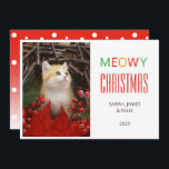 Cartes Pour Fêtes Annuelles Meowy Christmas Cute Chat Photo Amoureux des anima<br><div class="desc">Une carte de Noël photo pour les amoureux de les chats. Il a sur la gauche une photo d'espace réservé d'un chaton gingembre mignon parmi les décorations de Noël rouge et vert. Sur la droite il y a le texte : "Meowy Christmas" en grands casquettes, et les noms de la...</div>