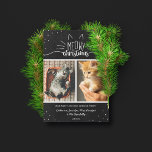 Cartes Pour Fêtes Annuelles Meowy Christmas - Deux Chats Photo Collage<br><div class="desc">Charmante carte de Noël noir et blanc avec Meowy Christmas écrite en polices blanches et lettrées à la main,  décorée d'oreilles et de whiskies. Ajoutez deux photos de vos chats,  avec vos noms et l'année. Le dos est muni de points noirs contre un arrière - plan blanc de neige.</div>