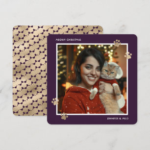 Cartes Pour Fêtes Annuelles Meowy Purple Gold Chat Propriétaire Photo moderne