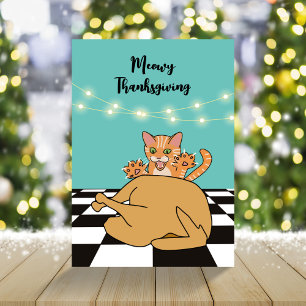 Cartes Pour Fêtes Annuelles Meowy Thanksgiving Drôle chat Turquie Dessin