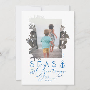 Cartes Pour Fêtes Annuelles Mer Bleue Nautique & Salutations Ocean Photo Cadre